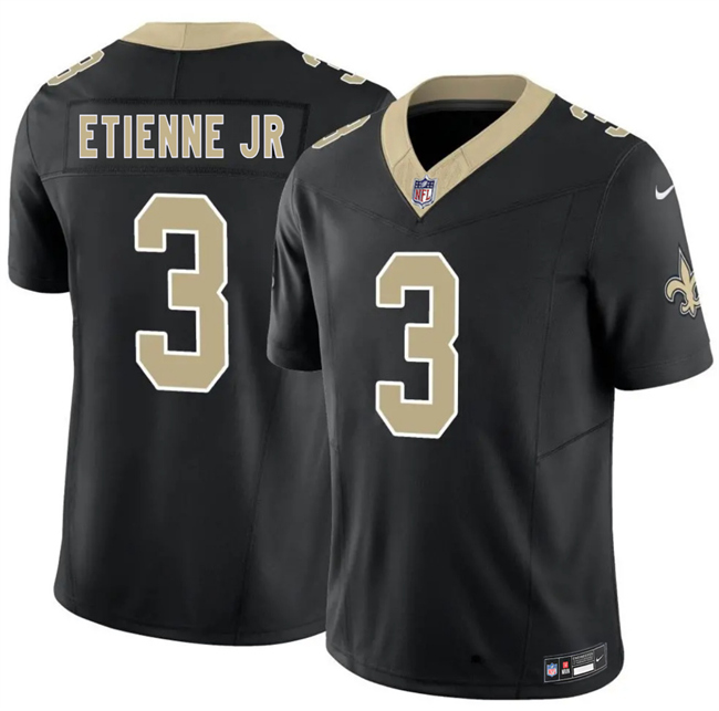Men's New Orleans Saints #3 Travis Etienne Jr Black 2026 F.U.S.E Vapor Limited Stitched Football Jersey